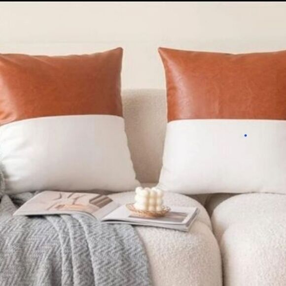 Pack Faux Leather + CANVAS Throw Pillow Covers, Soft Square Decorative Cushion 6 - Picture 1 of 14